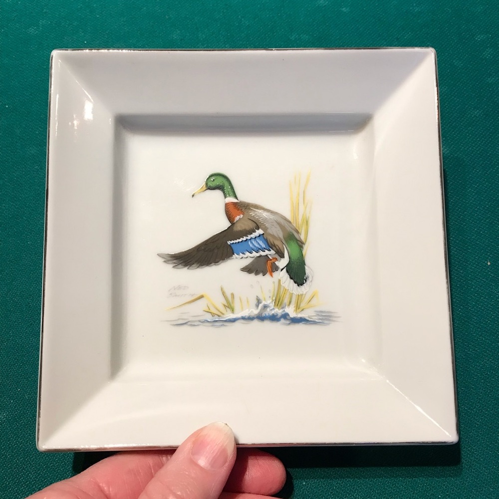 Rubel “waterfowl” dish with mallard duck design measures 5 3/4 inches